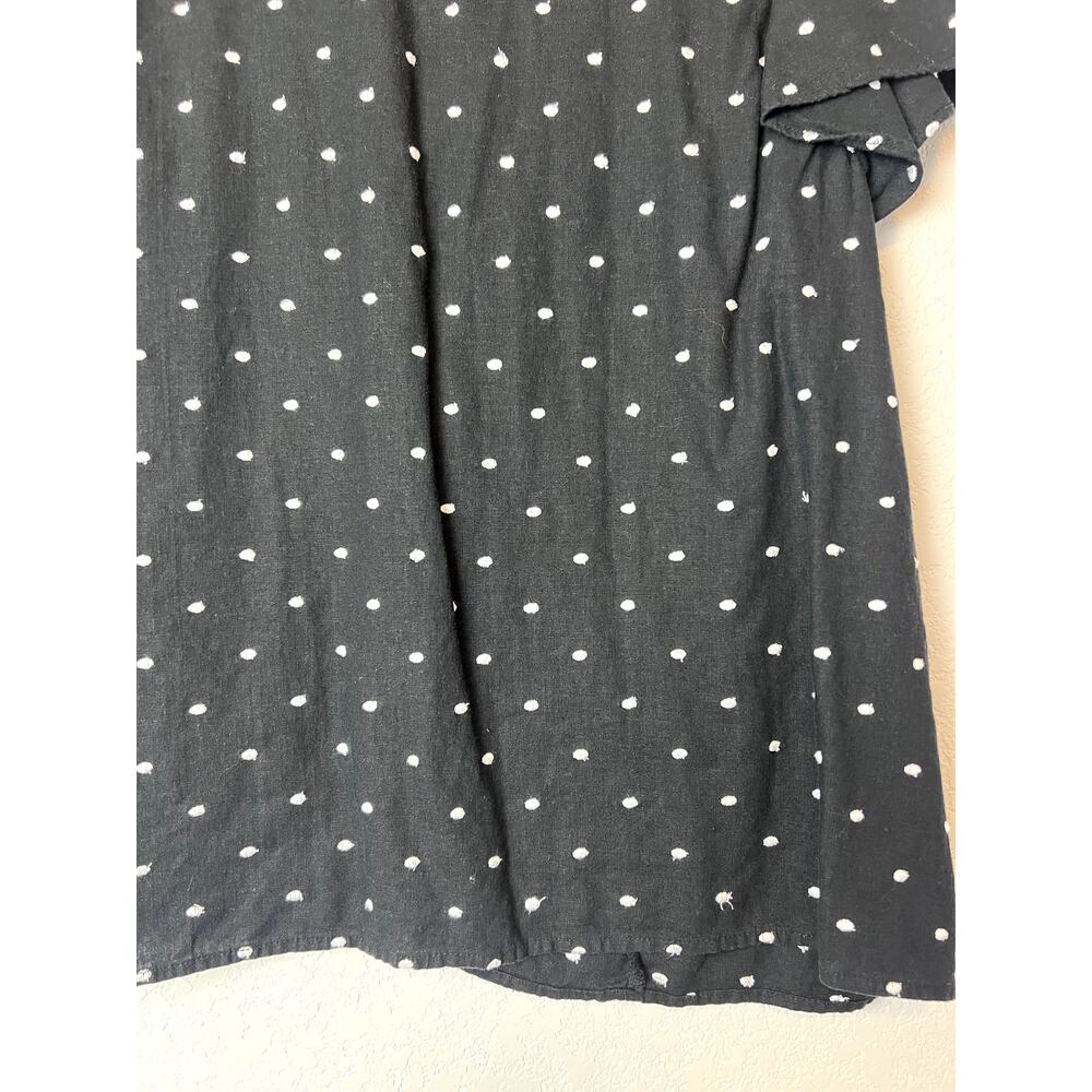 Charming LOFT White Polka Dot Ruffle Linen Blend Blouse - Picture 4 of 6